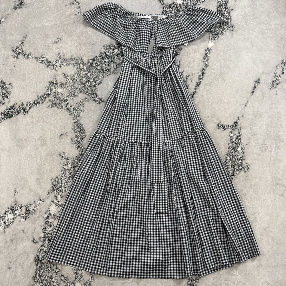 Chelsea28 Gingham Dress Womens 6 Off Shoulder Midi Black White Tiered‎ Summer